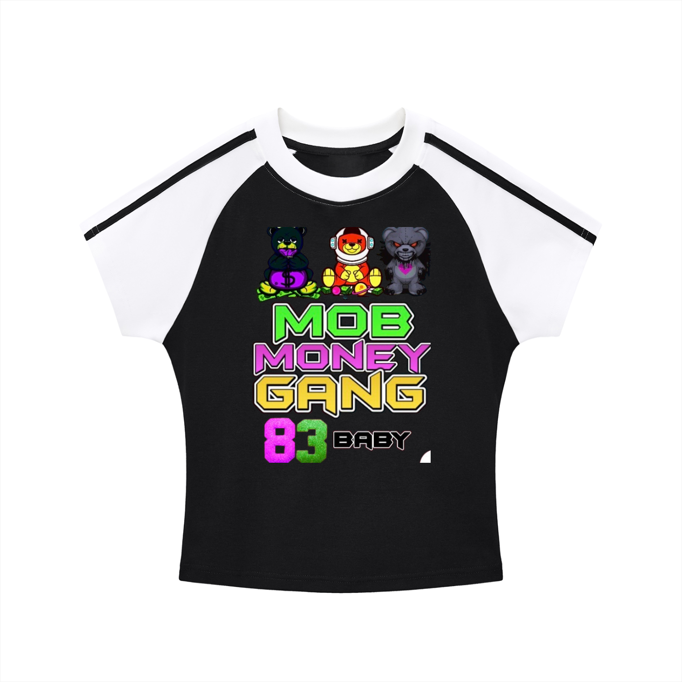Mob Money Gang Woman’s Contrast Stripes Bodycon Raglan  Sleeve T-Shirt