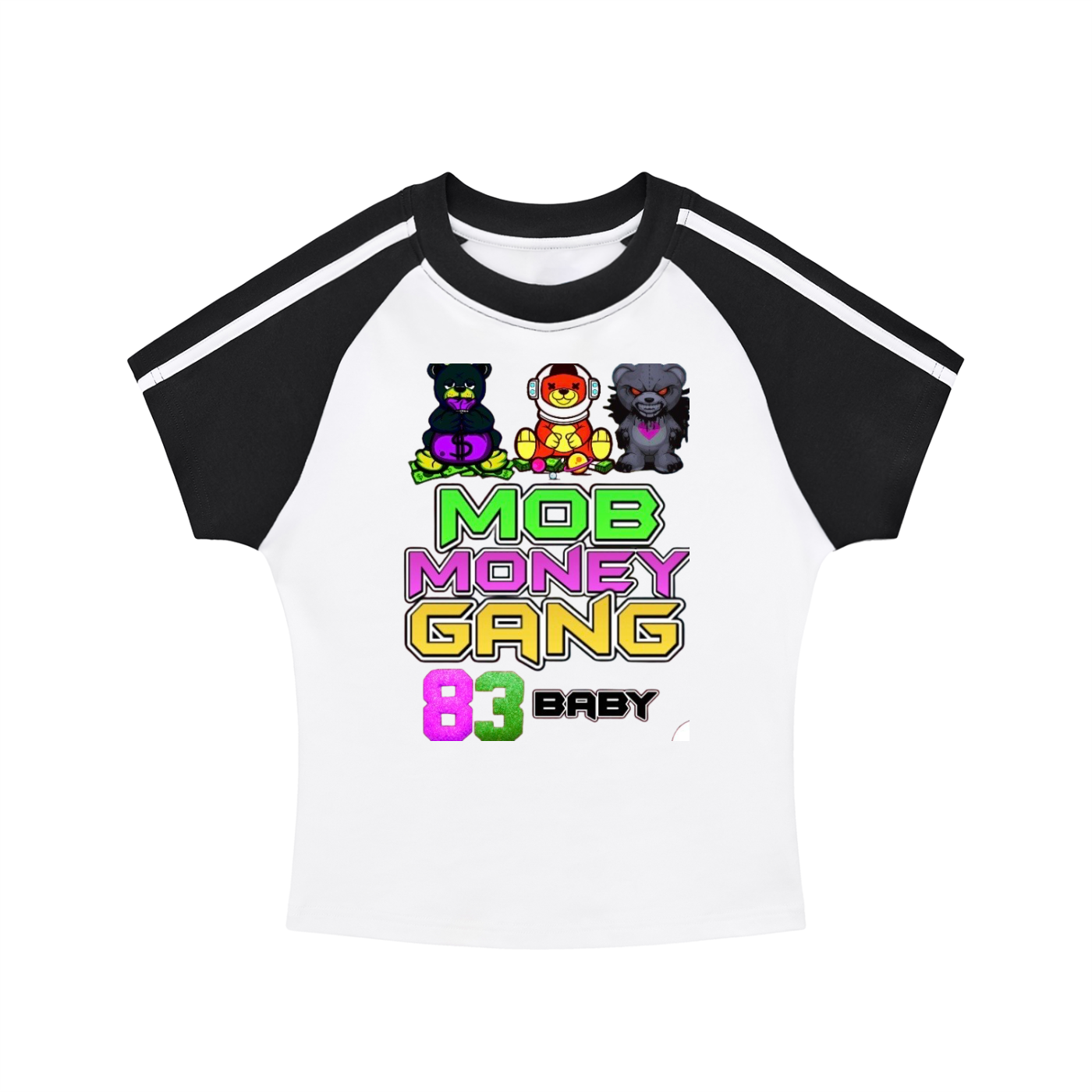 Mob Money Gang Woman’s Contrast Stripes Bodycon Raglan  Sleeve T-Shirt