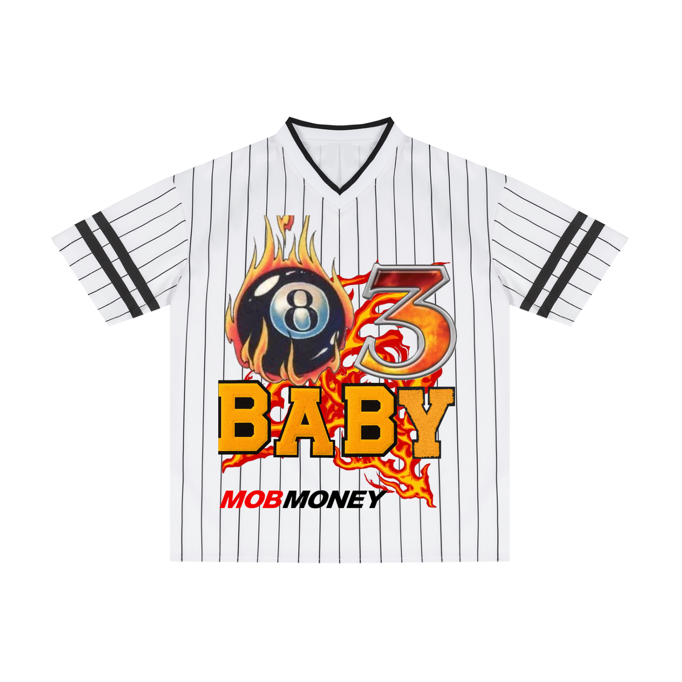 83 Baby White/Black Unisex Striped Loose V-Neck T-Shirt