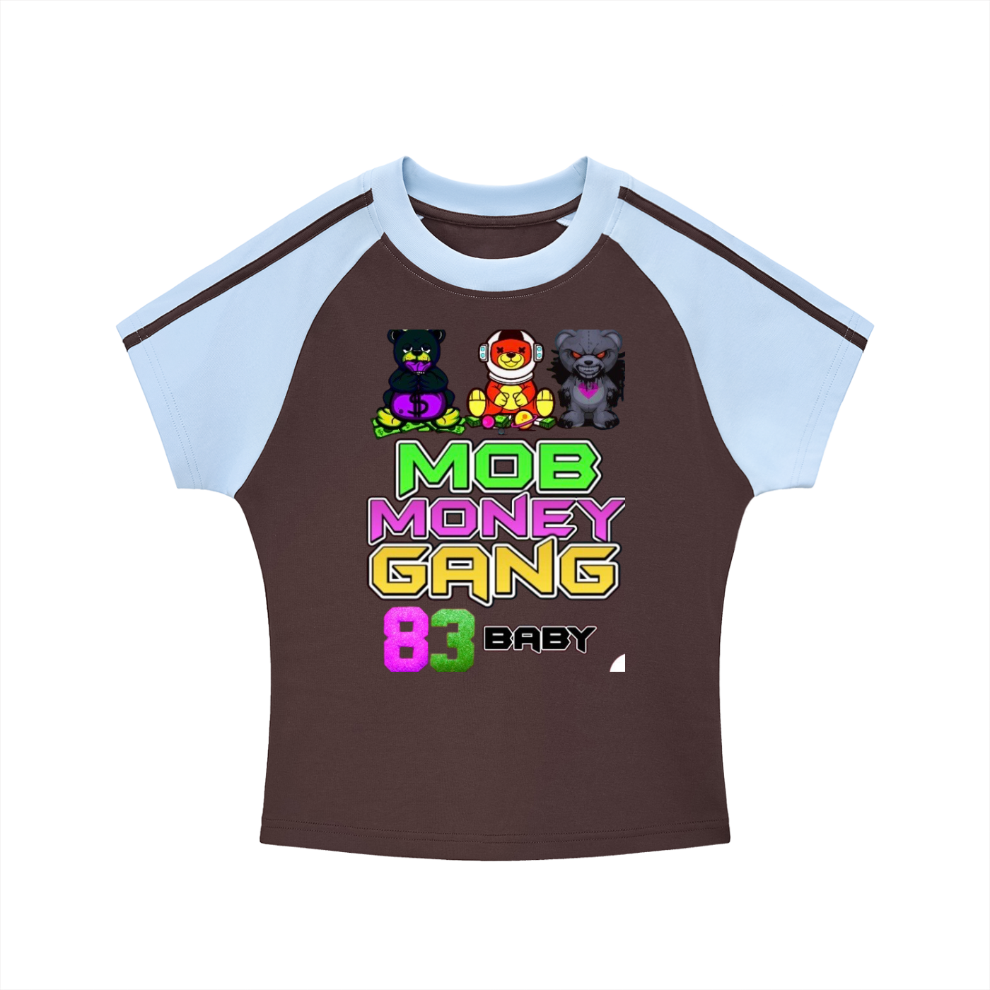 Mob Money Gang Woman’s Contrast Stripes Bodycon Raglan  Sleeve T-Shirt