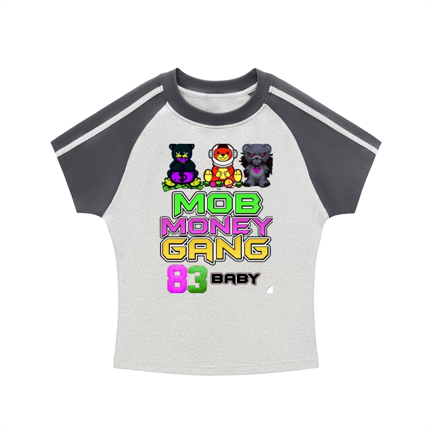 Mob Money Gang Woman’s Contrast Stripes Bodycon Raglan  Sleeve T-Shirt